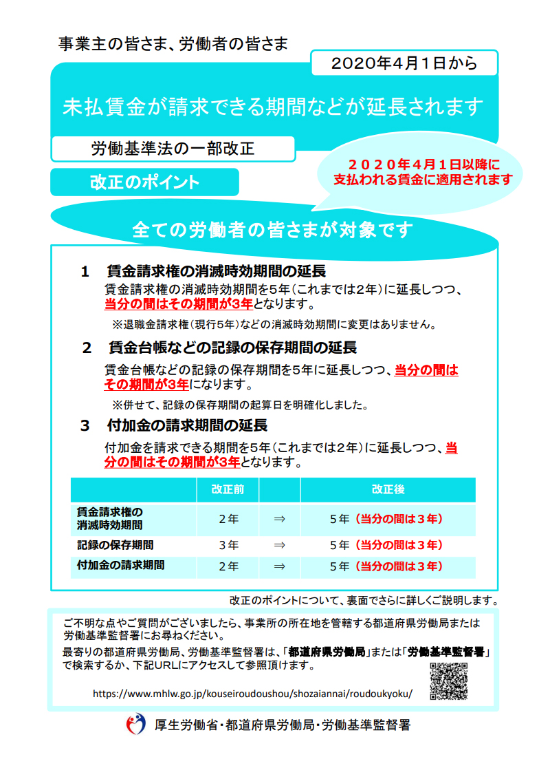 未払い賃金を請求できる期間が延長
